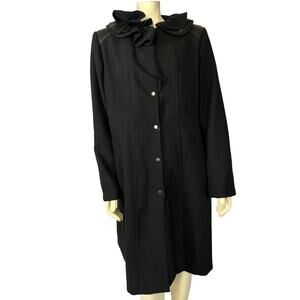 Elie Tahari 100% Wool Black Fitted Layered Leather Ruffle Collar Coat size XL